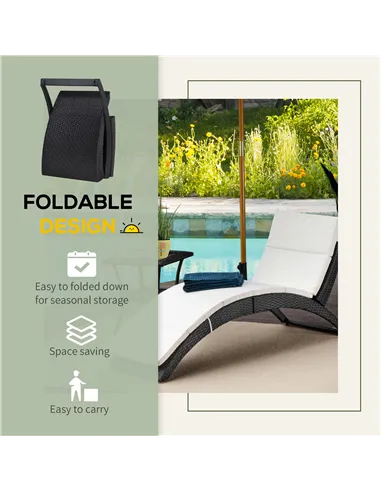 Outsunny Outdoor Foldable PE Rattan Sun Lounger with Soft Padded Cushion, Ergonomic Curved Design Sun Bed for Balcony, Garden, B