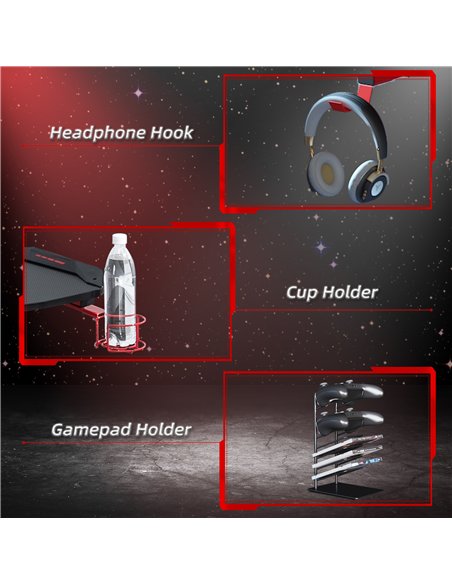 HOMCOM 122 x 66 cm Gaming Desk, Carbon Fibre Covered Computer Desk, Gamer Workstation with Headphone Hook, Cup Holder and Gamepa