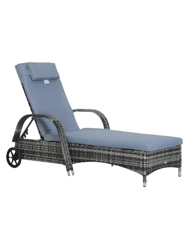Outsunny Garden Rattan Furniture Single Sun Lounger Recliner Bed Reclining Chair Patio Outdoor Wicker Weave Adjustable Headrest 