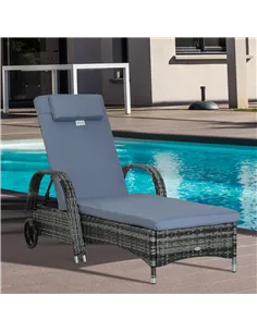 Outsunny Garden Rattan Furniture Single Sun Lounger Recliner Bed Reclining Chair Patio Outdoor Wicker Weave Adjustable Headrest  2