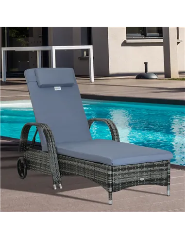 Outsunny Garden Rattan Furniture Single Sun Lounger Recliner Bed Reclining Chair Patio Outdoor Wicker Weave Adjustable Headrest 