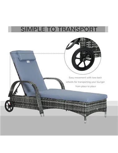 Outsunny Garden Rattan Furniture Single Sun Lounger Recliner Bed Reclining Chair Patio Outdoor Wicker Weave Adjustable Headrest 