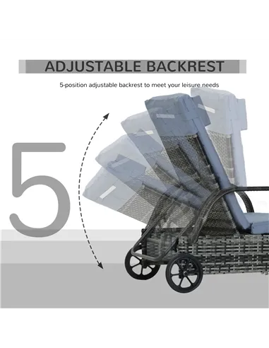 Outsunny Garden Rattan Furniture Single Sun Lounger Recliner Bed Reclining Chair Patio Outdoor Wicker Weave Adjustable Headrest 