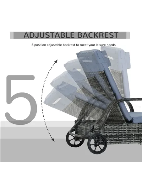 Outsunny Garden Rattan Furniture Single Sun Lounger Recliner Bed Reclining Chair Patio Outdoor Wicker Weave Adjustable Headrest 