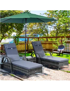Outsunny 3 Pieces Rattan Sun Loungers, Garden Wicker Wheeling Recliner , PE Rattan Lounge Chairs w/ Cushions & Side Coffee Table 2