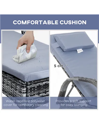 Outsunny 3 Pieces Rattan Sun Loungers, Garden Wicker Wheeling Recliner , PE Rattan Lounge Chairs w/ Cushions & Side Coffee Table