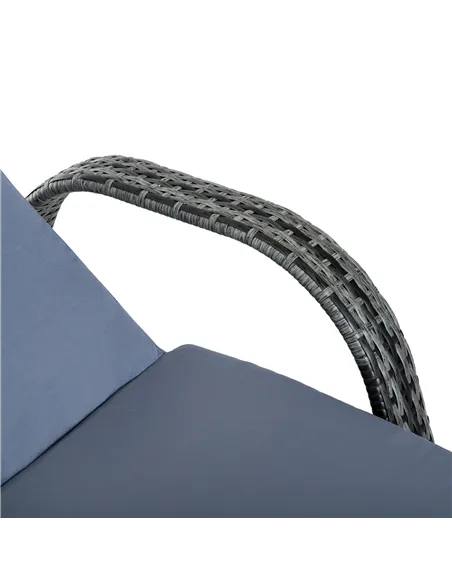 Outsunny 3 Pieces Rattan Sun Loungers, Garden Wicker Wheeling Recliner , PE Rattan Lounge Chairs w/ Cushions & Side Coffee Table