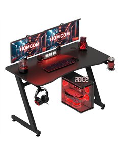 HOMCOM Gaming Desk 120 x 65 cm Steel Frame with Cup Holder, Headphone Hook, Adjustable Feet and Cable Organiser, Home Office Com