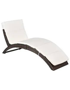 Outsunny Outdoor Foldable PE Rattan Sun Lounger with Soft Padded Cushion, Ergonomic Curved Design Sun Bed for Garden, Balcony, G