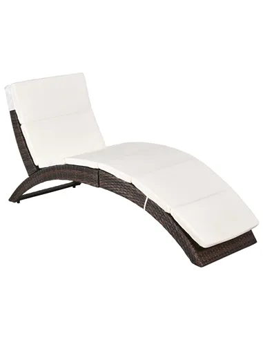 Outsunny Outdoor Foldable PE Rattan Sun Lounger with Soft Padded Cushion, Ergonomic Curved Design Sun Bed for Garden, Balcony, G