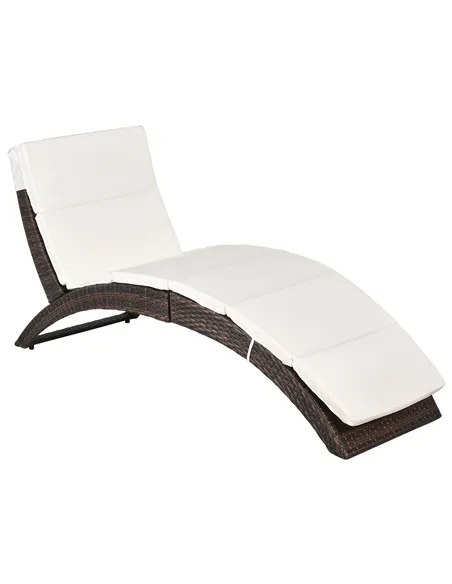 Outsunny Outdoor Foldable PE Rattan Sun Lounger with Soft Padded Cushion, Ergonomic Curved Design Sun Bed for Garden, Balcony, G