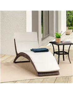 Outsunny Outdoor Foldable PE Rattan Sun Lounger with Soft Padded Cushion, Ergonomic Curved Design Sun Bed for Garden, Balcony, G 2