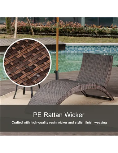 Outsunny Outdoor Foldable PE Rattan Sun Lounger with Soft Padded Cushion, Ergonomic Curved Design Sun Bed for Garden, Balcony, G