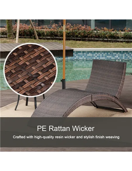 Outsunny Outdoor Foldable PE Rattan Sun Lounger with Soft Padded Cushion, Ergonomic Curved Design Sun Bed for Garden, Balcony, G