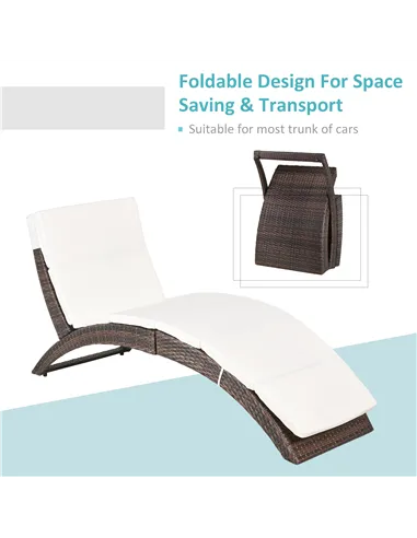 Outsunny Outdoor Foldable PE Rattan Sun Lounger with Soft Padded Cushion, Ergonomic Curved Design Sun Bed for Garden, Balcony, G