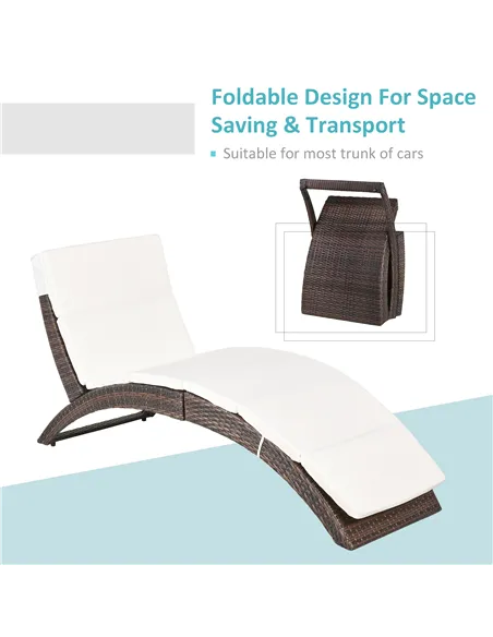 Outsunny Outdoor Foldable PE Rattan Sun Lounger with Soft Padded Cushion, Ergonomic Curved Design Sun Bed for Garden, Balcony, G
