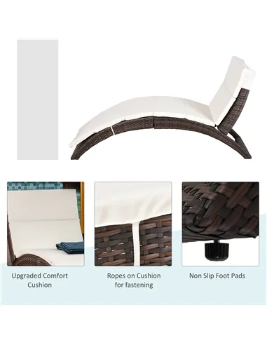 Outsunny Outdoor Foldable PE Rattan Sun Lounger with Soft Padded Cushion, Ergonomic Curved Design Sun Bed for Garden, Balcony, G