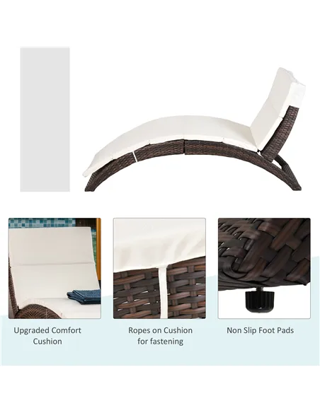 Outsunny Outdoor Foldable PE Rattan Sun Lounger with Soft Padded Cushion, Ergonomic Curved Design Sun Bed for Garden, Balcony, G