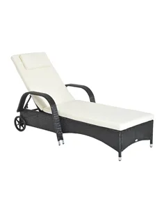 Outsunny Rattan Sun Lounger, Garden Lounger Recliner with Wheels and Adjustable Backrest, Outdoor Reclining Sunbed Garden Chair 