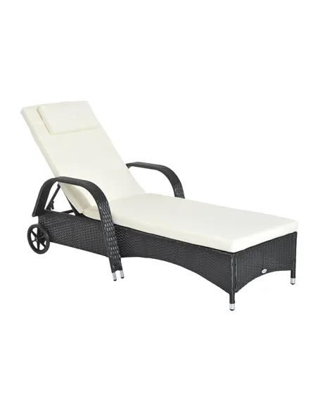 Outsunny Rattan Sun Lounger, Garden Lounger Recliner with Wheels and Adjustable Backrest, Outdoor Reclining Sunbed Garden Chair 