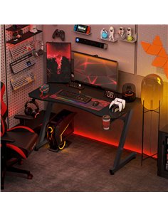 HOMCOM Gaming Desk 120 x 65 cm Steel Frame with Cup Holder, Headphone Hook, Adjustable Feet and Cable Organiser, Home Office Com 2