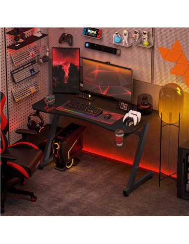HOMCOM Gaming Desk 120 x 65 cm Steel Frame with Cup Holder, Headphone Hook, Adjustable Feet and Cable Organiser, Home Office Com