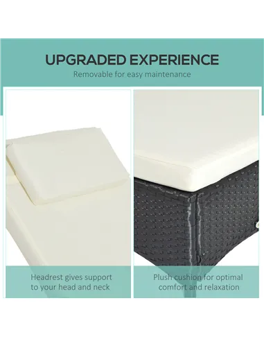 Outsunny Rattan Sun Lounger, Garden Lounger Recliner with Wheels and Adjustable Backrest, Outdoor Reclining Sunbed Garden Chair 