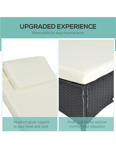 Outsunny Rattan Sun Lounger, Garden Lounger Recliner with Wheels and Adjustable Backrest, Outdoor Reclining Sunbed Garden Chair 