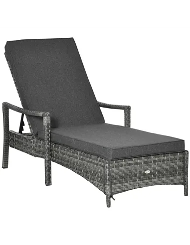 Outsunny Patio Rattan Sun Lounger, Dual Wicker Weave Outdoor Single Reclining Chair Furniture, 5-Level Adjustable Backrest w/ Re