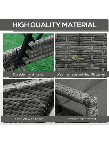 Outsunny Patio Rattan Sun Lounger, Dual Wicker Weave Outdoor Single Reclining Chair Furniture, 5-Level Adjustable Backrest w/ Re