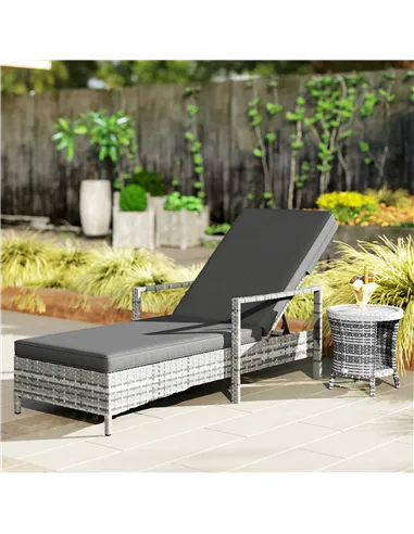 Outsunny Patio Rattan Sun Lounger, Dual Wicker Weave Outdoor Single Reclining Chair Furniture, 5-Level Adjustable Backrest w/ Re