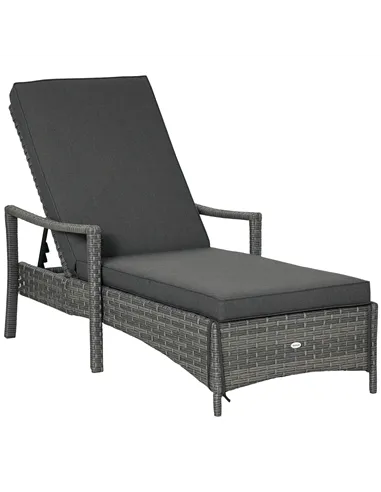 Outsunny Patio Rattan Sun Lounger, Dual Wicker Weave Outdoor Single Reclining Chair Furniture, 5-Level Adjustable Backrest w/ Re