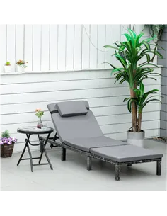 Outsunny Rattan Sun Lounger, 5-Level Adjustable Garden Lounger Recliner with Cushion and Headrest, Outdoor Reclining Sunbed, Ste 2