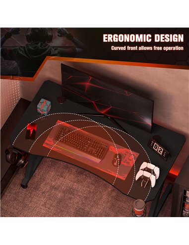 HOMCOM Gaming Desk 120 x 65 cm Steel Frame with Cup Holder, Headphone Hook, Adjustable Feet and Cable Organiser, Home Office Com