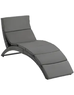 Outsunny Outdoor Foldable PE Rattan Sun Lounger with Soft Padded Cushion, Ergonomic Curved Design Sun Bed for Balcony, Garden, G