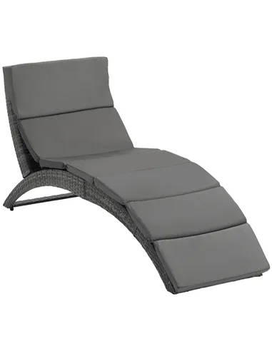 Outsunny Outdoor Foldable PE Rattan Sun Lounger with Soft Padded Cushion, Ergonomic Curved Design Sun Bed for Balcony, Garden, G