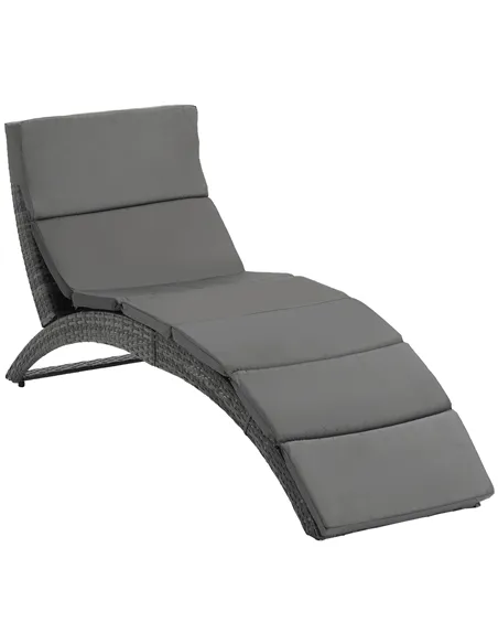 Outsunny Outdoor Foldable PE Rattan Sun Lounger with Soft Padded Cushion, Ergonomic Curved Design Sun Bed for Balcony, Garden, G
