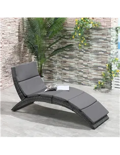 Outsunny Outdoor Foldable PE Rattan Sun Lounger with Soft Padded Cushion, Ergonomic Curved Design Sun Bed for Balcony, Garden, G 2