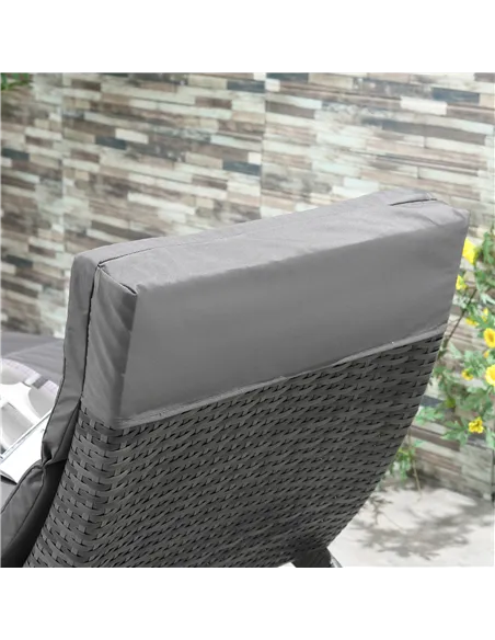 Outsunny Outdoor Foldable PE Rattan Sun Lounger with Soft Padded Cushion, Ergonomic Curved Design Sun Bed for Balcony, Garden, G