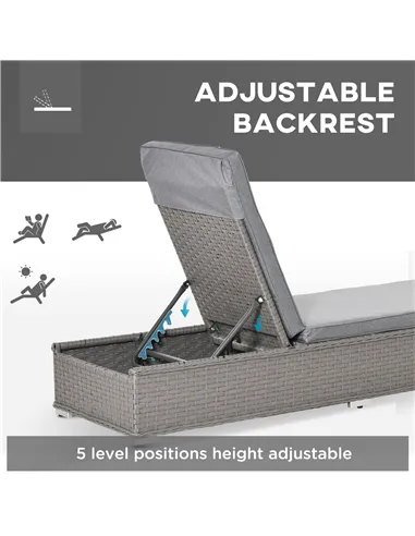 Outsunny 3 Pieces Rattan Sun Lounger Set with Aluminium Frame, 5-Position Adjustable Reclining Garden Chairs and Glass Top Table