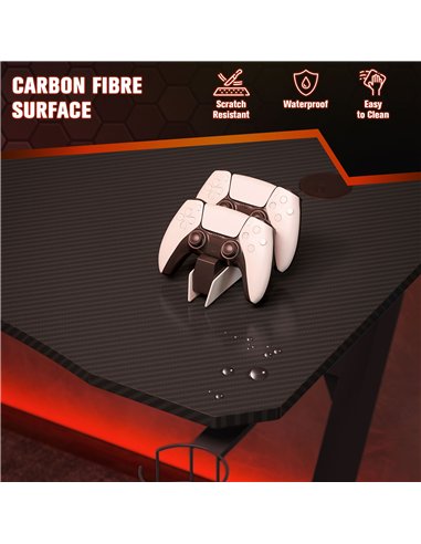 HOMCOM Gaming Desk 120 x 65 cm Steel Frame with Cup Holder, Headphone Hook, Adjustable Feet and Cable Organiser, Home Office Com