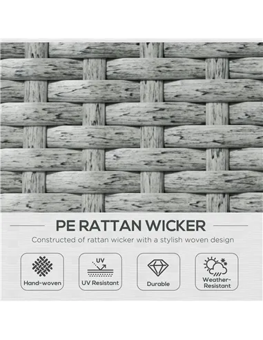 Outsunny 5PC PE Rattan Sun Lounger, Outdoor Wicker 5-level Adjustable Recliner Sofa Bed with Storage Side Table and Footstools, 