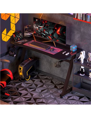 HOMCOM Gaming Desk 120 x 65 cm Steel Frame with Cup Holder, Headphone Hook, Adjustable Feet and Cable Organiser, Home Office Com