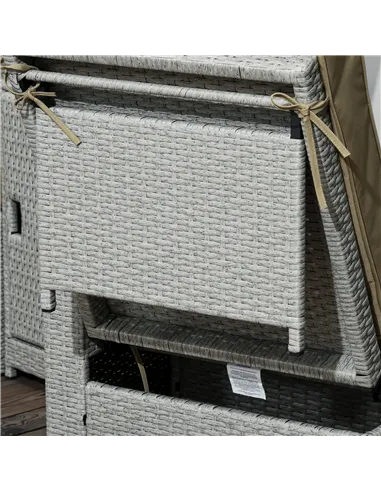 Outsunny 5PC PE Rattan Sun Lounger, Outdoor Wicker 5-level Adjustable Recliner Sofa Bed with Storage Side Table and Footstools, 