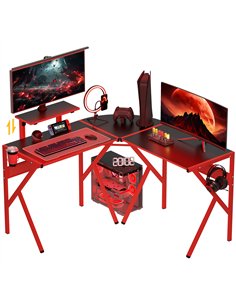 HOMCOM Gaming Desk L-Shaped Corner Computer Table for Home Office PC Workstations with Adjustable Monitor Stand Cup Holder Headp