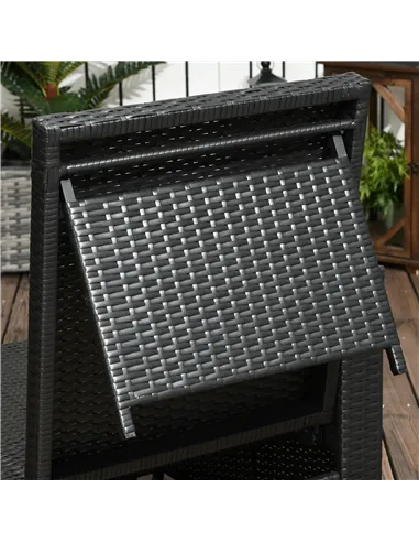 Outsunny 5PC PE Rattan Sun Lounger, Outdoor Wicker 5-level Adjustable Recliner Sofa Bed with Storage Side Table and Footstools, 