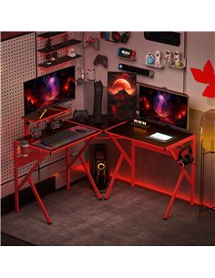 HOMCOM Gaming Desk L-Shaped Corner Computer Table for Home Office PC Workstations with Adjustable Monitor Stand Cup Holder Headp 2