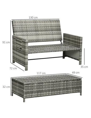 Outsunny Rattan Garden Daybed, Assembled Double Sun Lounger with 5-Level Adjustable Back, Storage Ottoman, Cushions, Pillows and