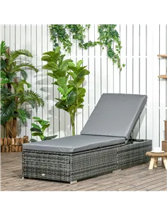 Outsunny PE Rattan Sun Lounger, Five-level Adjustable Recliner Bed Chair with Soft Padded Cushion for Patio, Garden, Mixed Grey 2