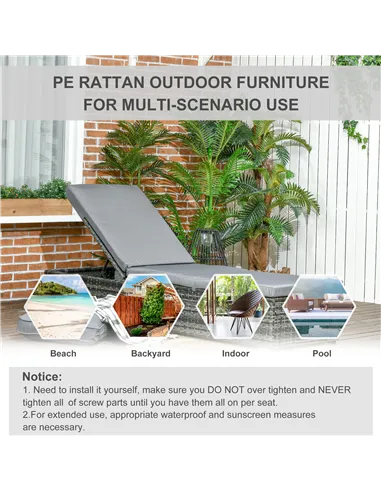 Outsunny PE Rattan Sun Lounger, Five-level Adjustable Recliner Bed Chair with Soft Padded Cushion for Patio, Garden, Mixed Grey